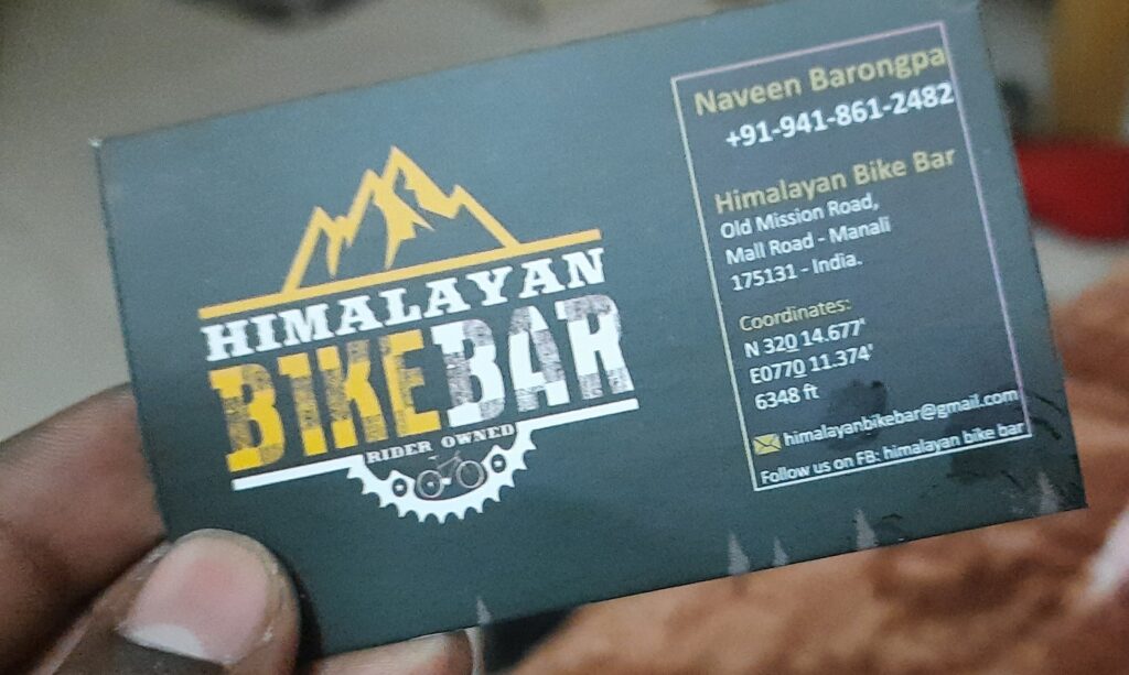 Himalayan Bike Bar , visiting card