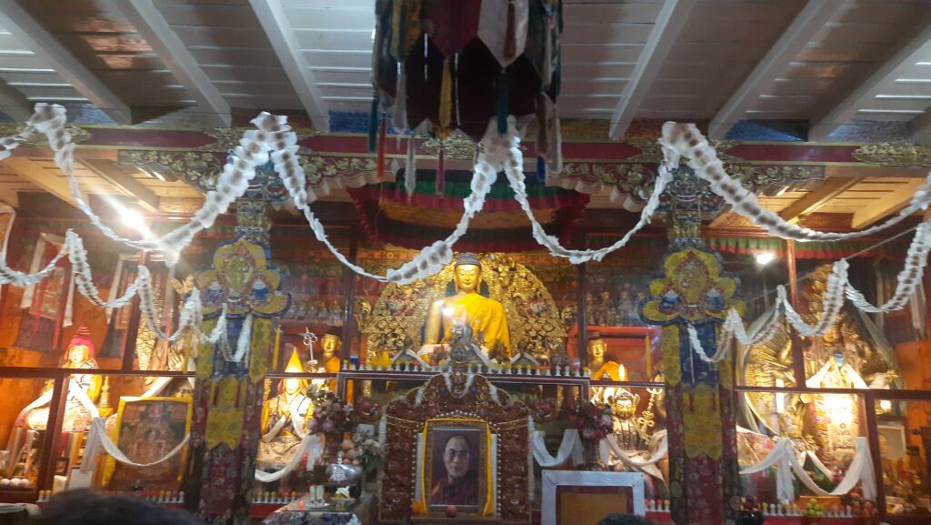 Huge Buddha statue and Dalailama photo below